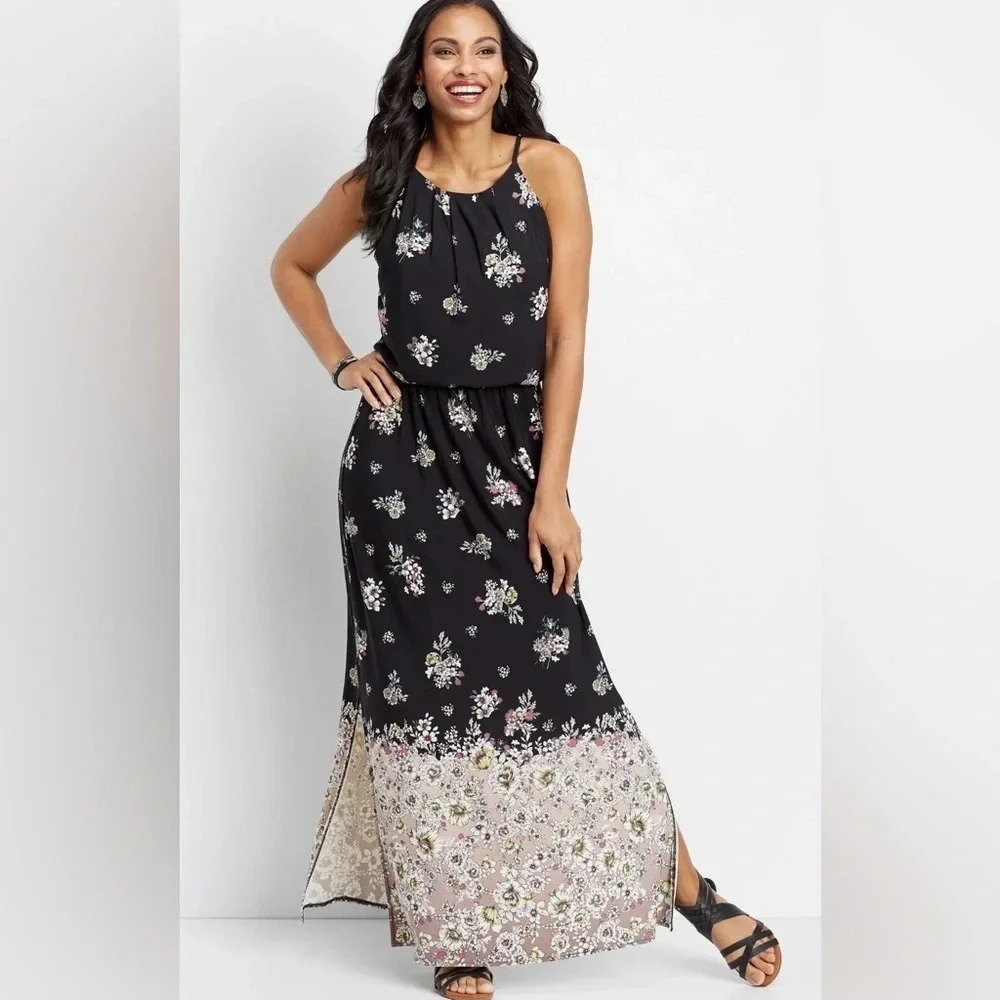 Maurices Floral Border Print Maxi Dress Women’s Medium